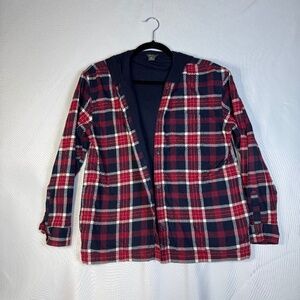 Eddie Bauer Womens Flannel Shirt Jacket Button Up Hooded Plaid Medium Fall Basic
